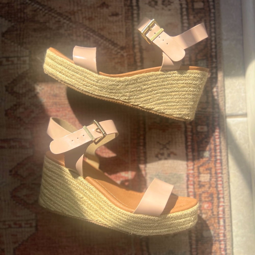 Light Pink Patent Leather Wedges by Qupid